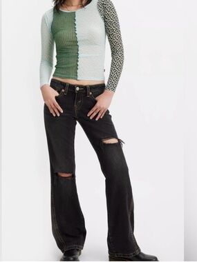 Levi's Noughties Boot Cut Dark Wash Distressed Y2K Low Rise Women’s Rigid Jeans